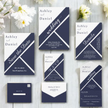Delicate Navy Blue White Stylish Chic Wedding