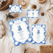 Bow Gingham French Teddy Bear Baby Shower Coll