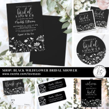 Simple Elegant Black Wildflower Bridal Shower