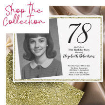 78th Birthday Custom Photo and Gold Party Supplies