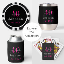 Personalized 40th Birthday Black Hot Pink Gifts