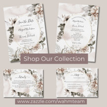 Pink Gray Elegant Floral Wedding Invitation Suite