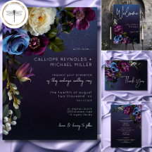 Dark Moody Blue & Lavender Floral Modern Wedding