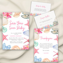 Seashells Beach Sea you soon Baby Shower