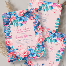 Bright Watercolor Floral 60th Birthday Set Blush