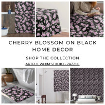 Cherry blossoms on black watercolor home decor