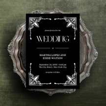 Elegant Onyx Black and White Wedding Invitations
