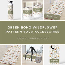 Green Boho Wildflower Pattern Yoga Accessories