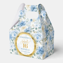 Dusty Blue Gold Sweet Sixteen Favor Boxes 10-16