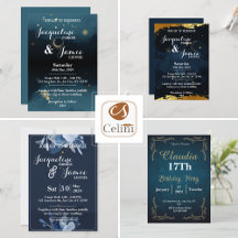 Navy and Gold Night Sky Wedding Invitation 