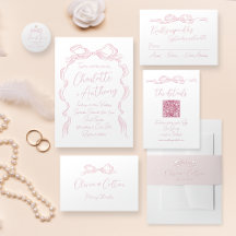 Soft Pink Elegant Hand Drawn Bow Wedding