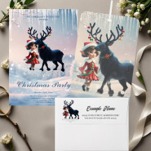 Cute Christmas elf and dark reindeer.