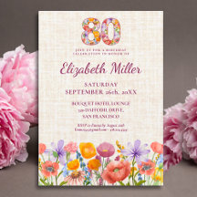 Elegant Floral Number 80th Birthday Party Suite