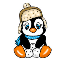 Cute Little Penguin with Winter Cap and Snowballs