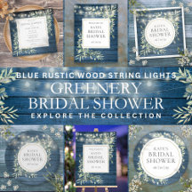Blue Rustic String Lights Greenery Bridal Shower 
