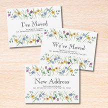 Watercolor Wildflower Moving Announcements 