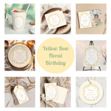Yellow Bow Floral Stripes Birthday