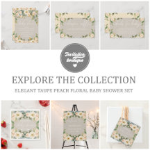 Elegant Taupe Peach Floral Baby Shower Set