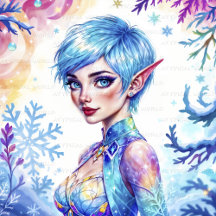 Elegant Ice Elf with Blue Hair and Eyes