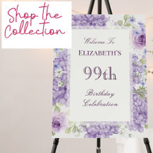 99th Birthday Elegant Purple Watercolor Hydrangeas