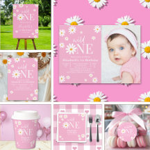 Boho Daisy First Birthday Party Set