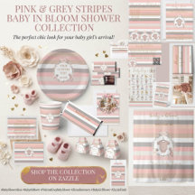 Pink & Grey Stripes Baby in Bloom Shower 