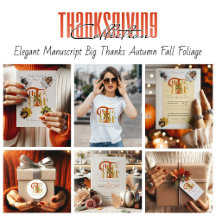 Elegant Manuscript Big Thanks Autumn Fall Foliage 