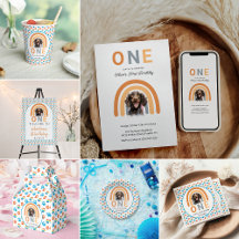 Adorable Dog Rainbow Watercolor 1st Birthday Party