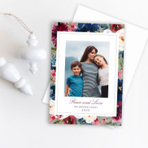 Burgundy and Navy Floral Holiday Cards