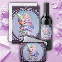 Cute Christmas elf in delicate purple colors 