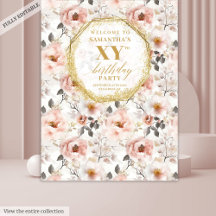 Blush Ivory Gold Birthday Backdrop Tapestry #15B