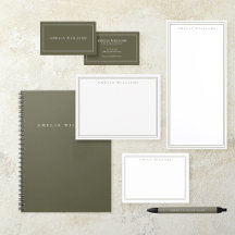 Minimalist Olive Green Personalized Stationery