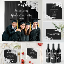 Chic Modern Black with Sketched White Flower