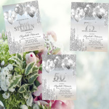 Stylish Silver Glitter Drips Balloons Birthday