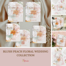 Blush Peach Floral Wedding Invitation Suite
