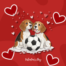 Beagles  with soccer ball for Valentine's Day