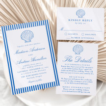 Coastal Stripes Seashell Letterpress Wedding Suite