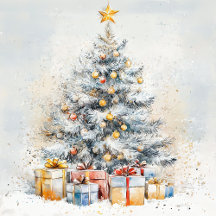 Elegant Watercolor Vintage Christmas Trees