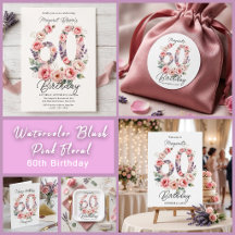 Watercolor Blush Pink Floral 60th Birthday