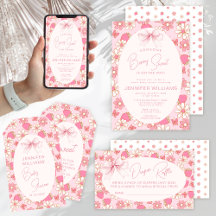 Pink Strawberry Bow Berry Sweet Baby Girl Shower