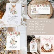 Cute Watercolor Baby Animals Winter Baby Shower