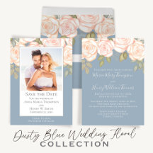 Wedding Dusty Blue Blush Watercolor Floral Rose 