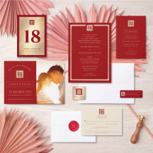 RED/GOLD 1 CLASS. SQUARE DOUBLE XI CHINESE WEDDING
