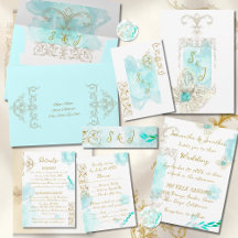 Gold Baroque Aqua Teal Elegant Wedding Suite
