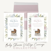 Baby Shower Pink and Blue Vintage Carriage