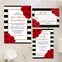 Chic Modern Luxe Red Roses & Gold Foil Wedding