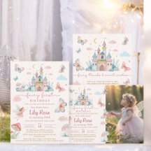 Cute Fairy First Birthday Pink Whimsical Castle 