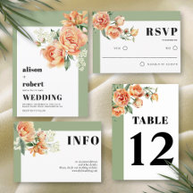 Branch with peach peonies sage green wedding  