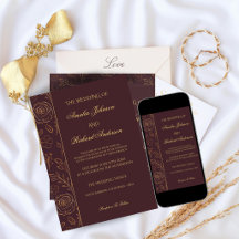 Elegant Chocolate Brown Gold Roses Floral Wedding