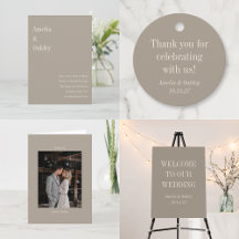Minimalist Taupe Brown Elegant Chic Modern Wedding